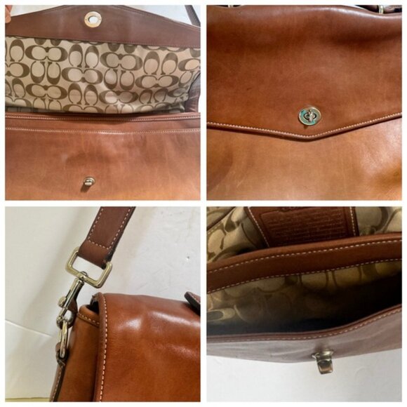 COACH Vintage Lexington Leather TurnLock Briefcase Messenger Bag Brown Crossover - Picture 10 of 16
